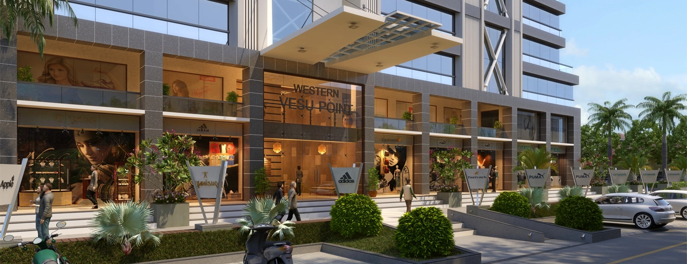 Commercial building overview of Vesu Point in Vesu Surat